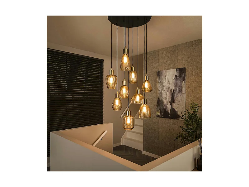 Suspension en verre ambré 9 abat-jour NOVA