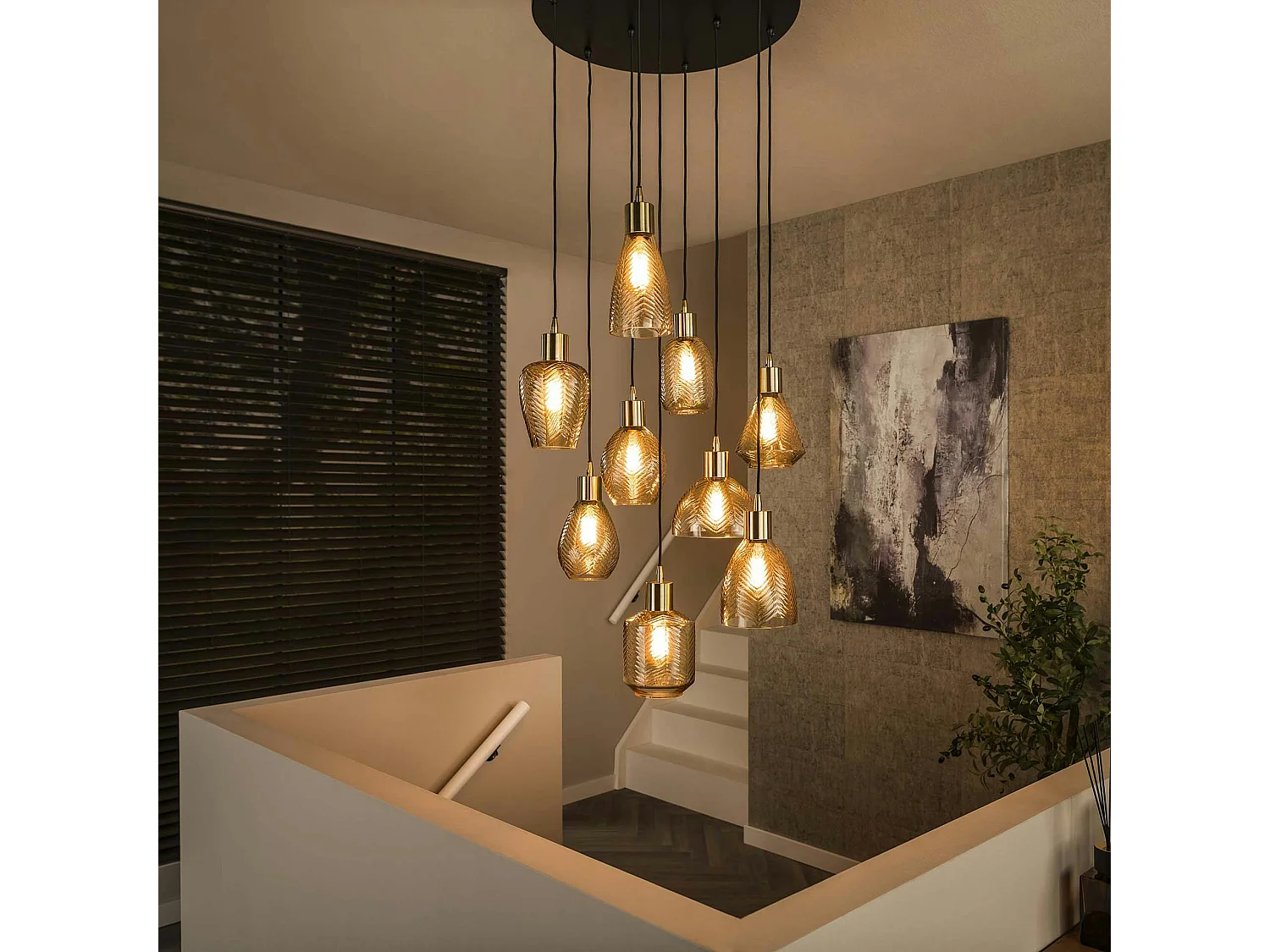 Suspension en verre ambré 9 abat-jour NOVA