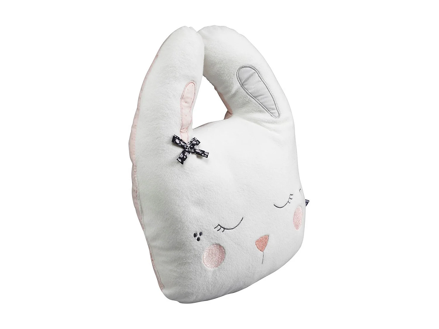 Coussin déco lapin 34x26cm en polyester blanc MISS FLEUR DE LUNE - Sauthon