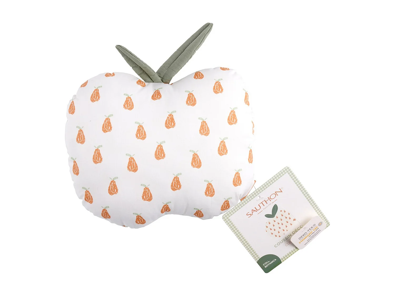 Coussin déco pomme 23x25cm en coton blanc BOTANICA - Sauthon