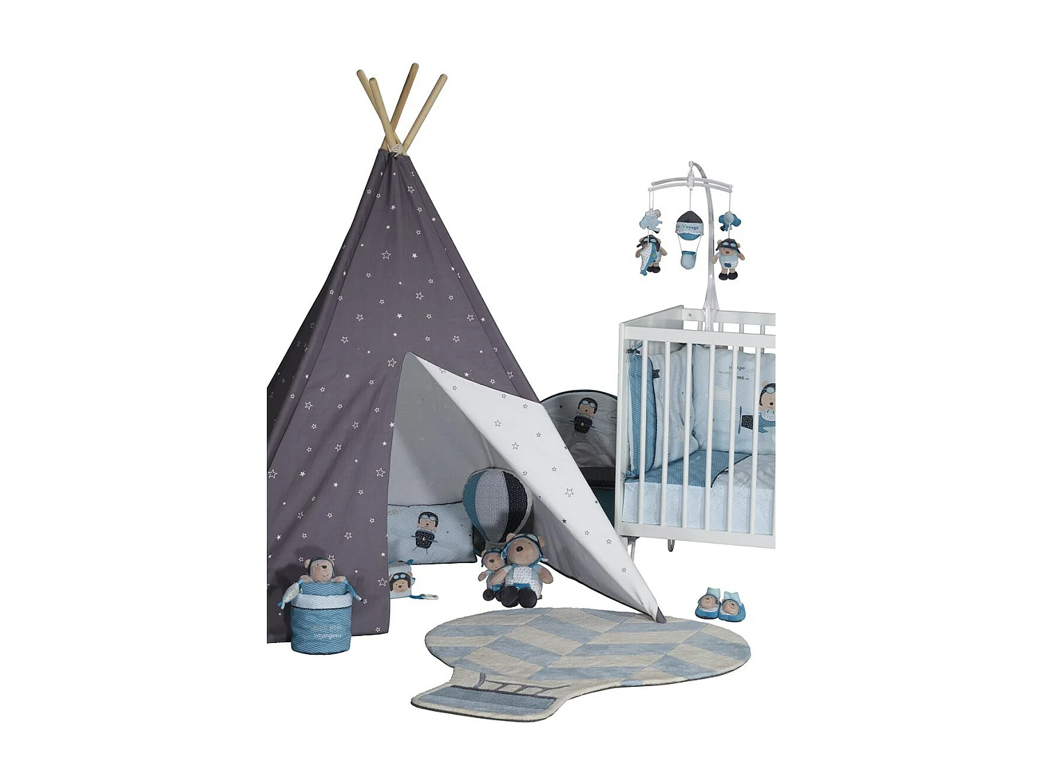 Tipi en toile en coton gris LAZARE - Sauthon