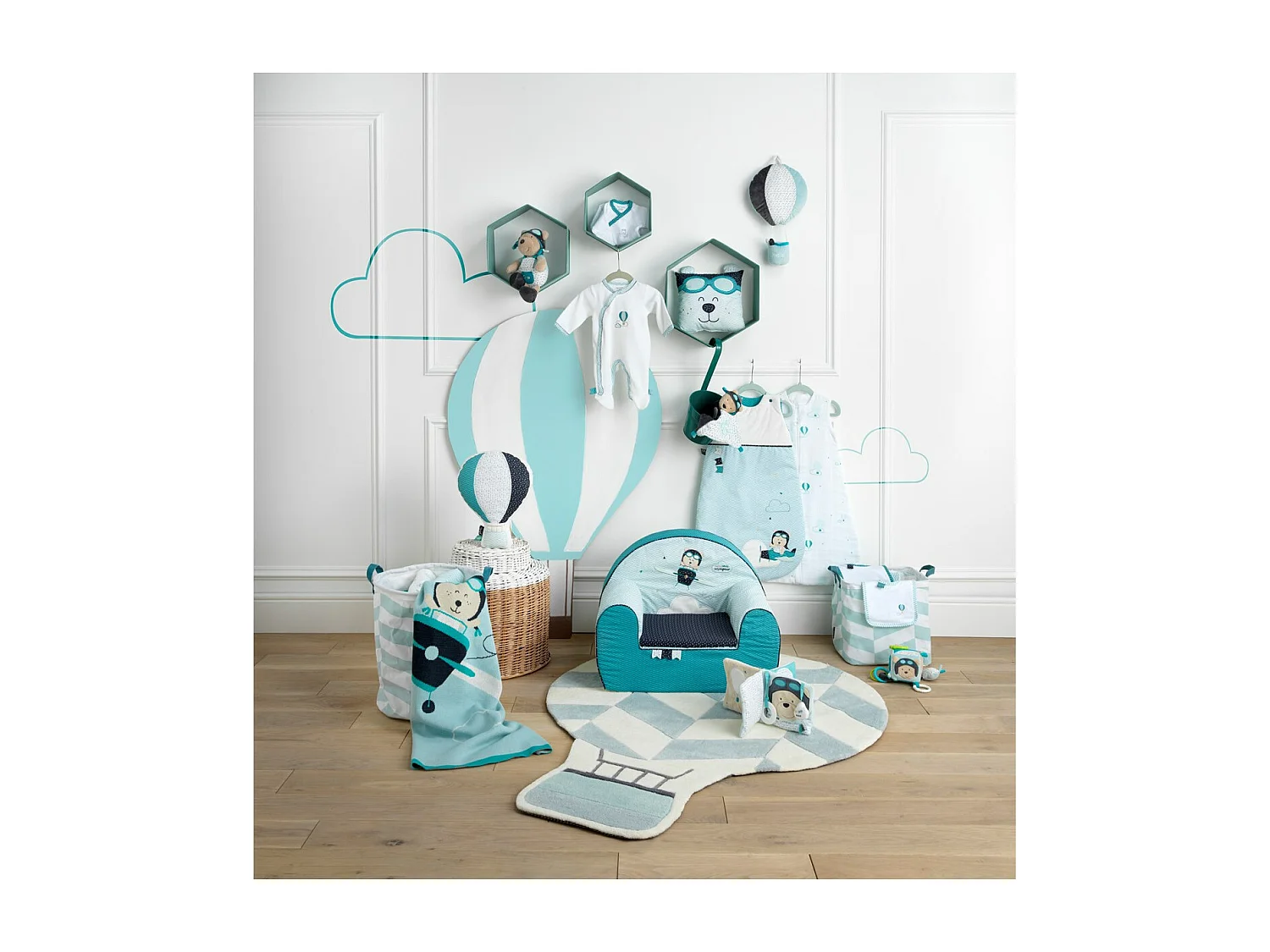 Doudou Mouchoir en velours Bleu LAZARE - Sauthon