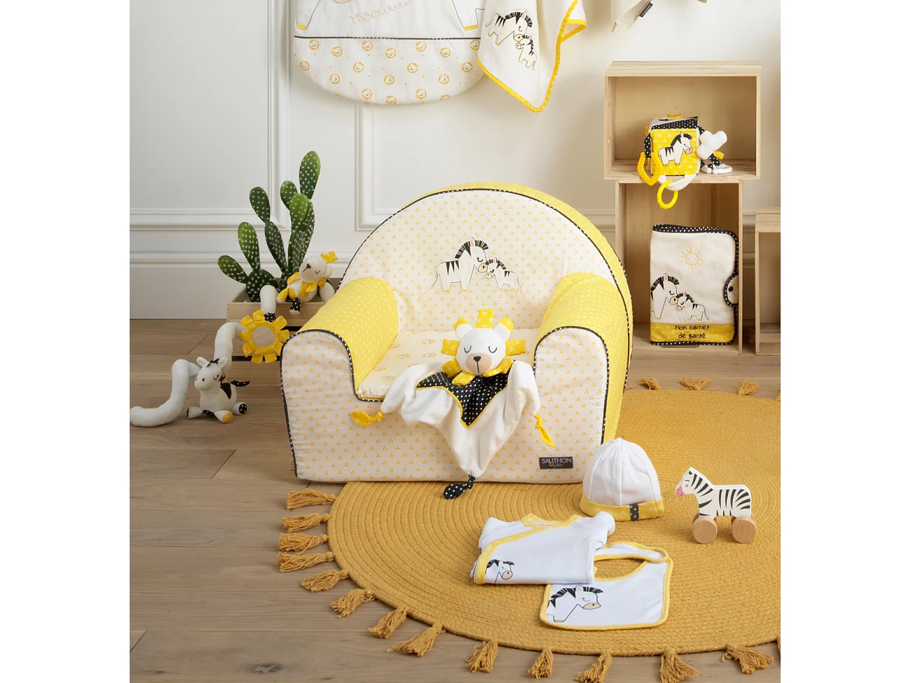 Doudou mouchoir en velours blanc PLUCHE ET POMPON - Sauthon