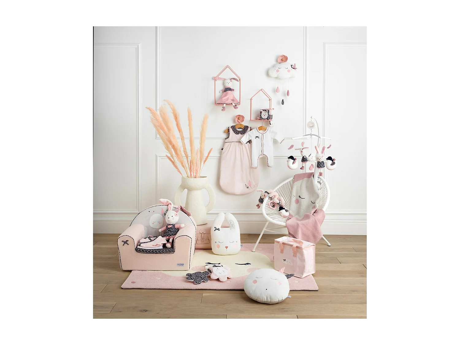 Doudou lapin grand modèle en velours blanc MISS FLEUR DE LUNE - Sauthon