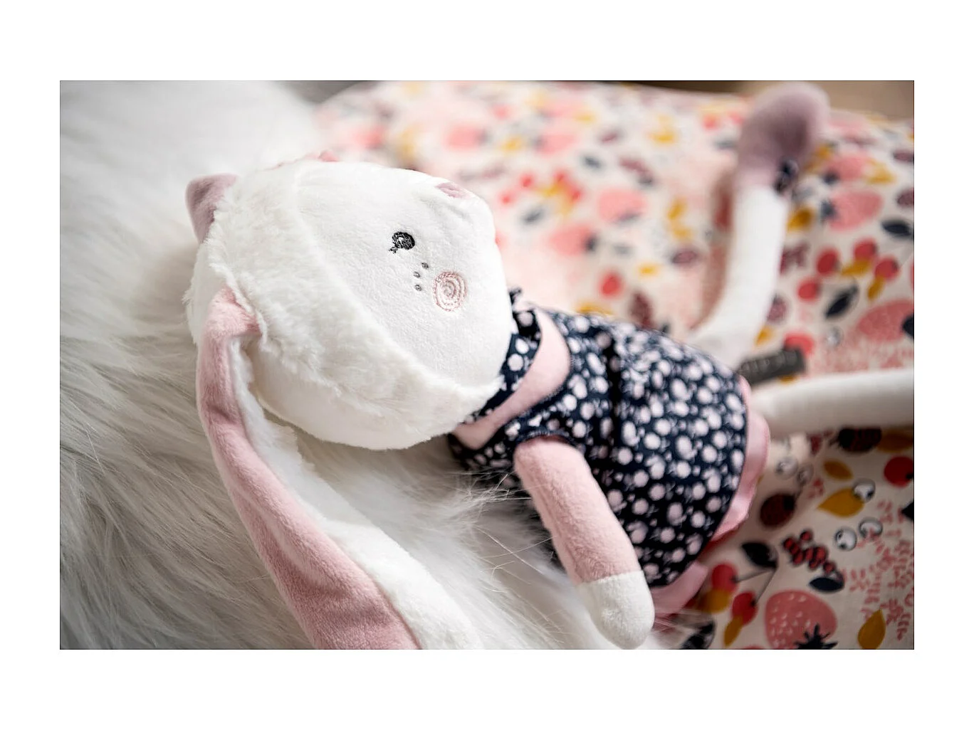 Doudou lapin grand modèle en velours blanc MISS FLEUR DE LUNE - Sauthon