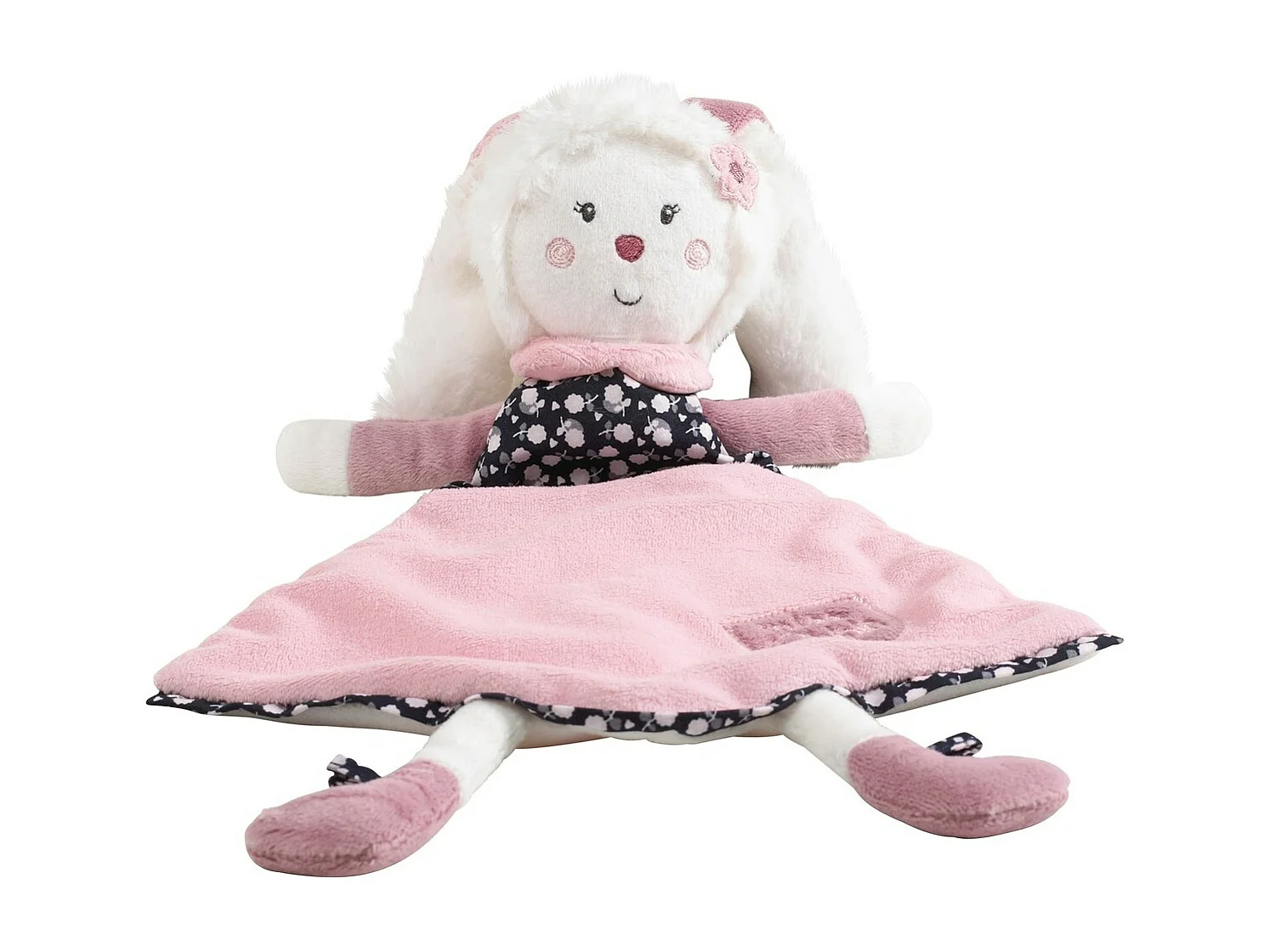 Doudou mouchoir lapin en velours blanc MISS FLEUR DE LUNE - Sauthon