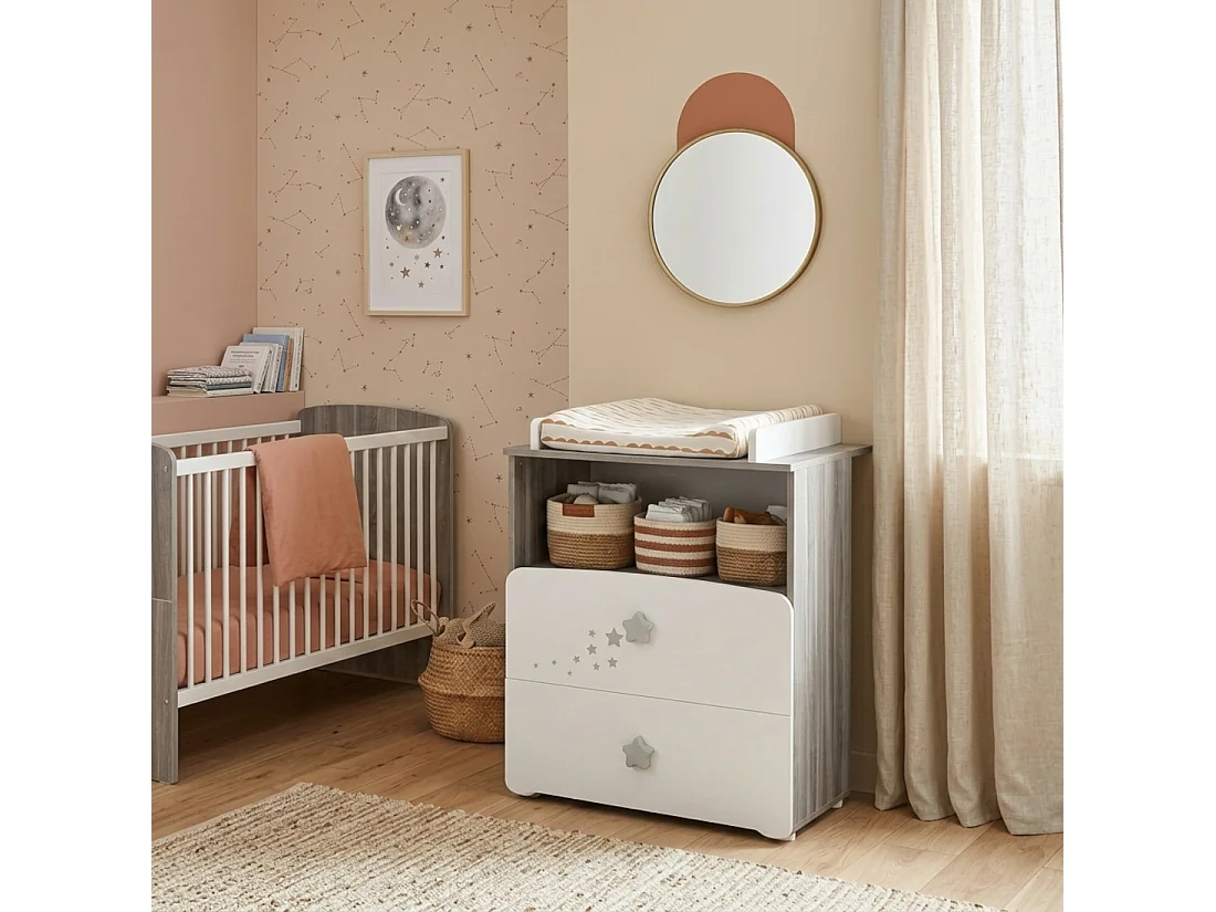 Commode à langer et 1 niche en bois blanc NAO - BabyPrice
