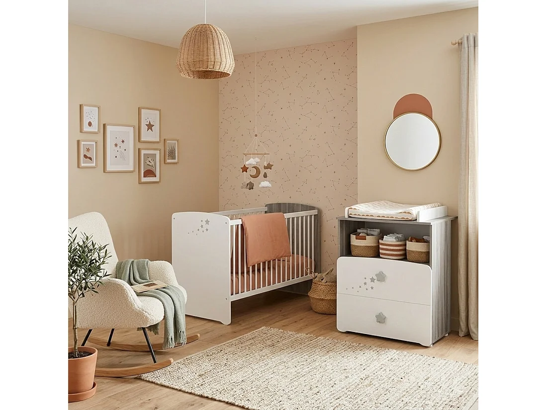 Commode à langer et 1 niche en bois blanc NAO - BabyPrice