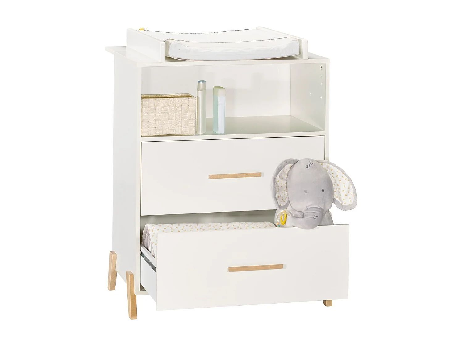 Commode à langer sur pieds en bois blanc JOY - BabyPrice