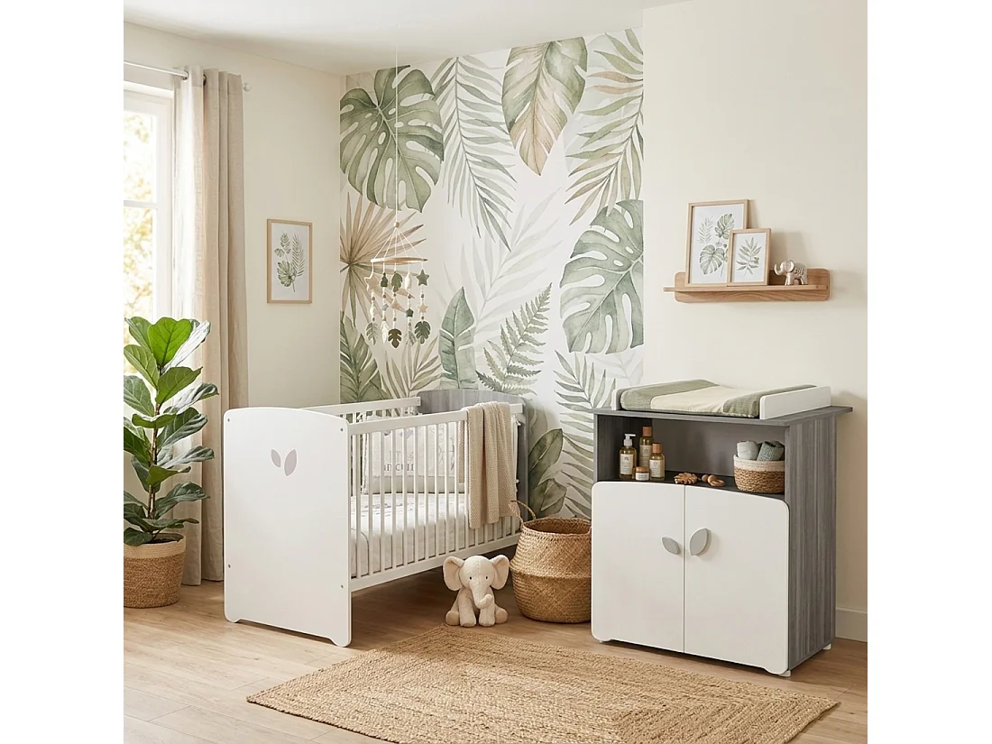 Commode à langer 2 portes 97x76x66cm en bois gris LEAF - BabyPrice