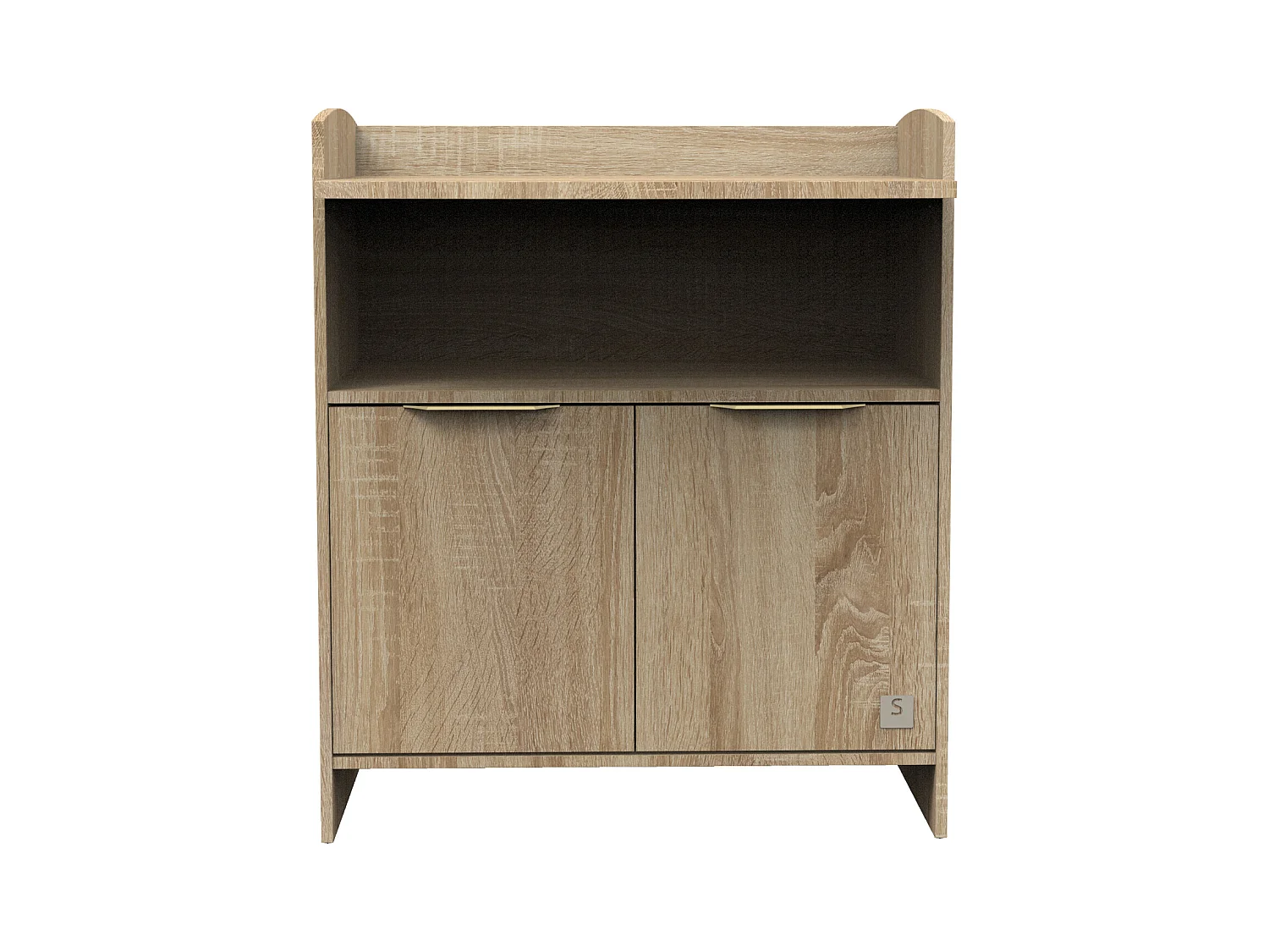 Commode à langer 2 portes et une niche avec poignées dorées décor chêne doré AZUR - Sauthon