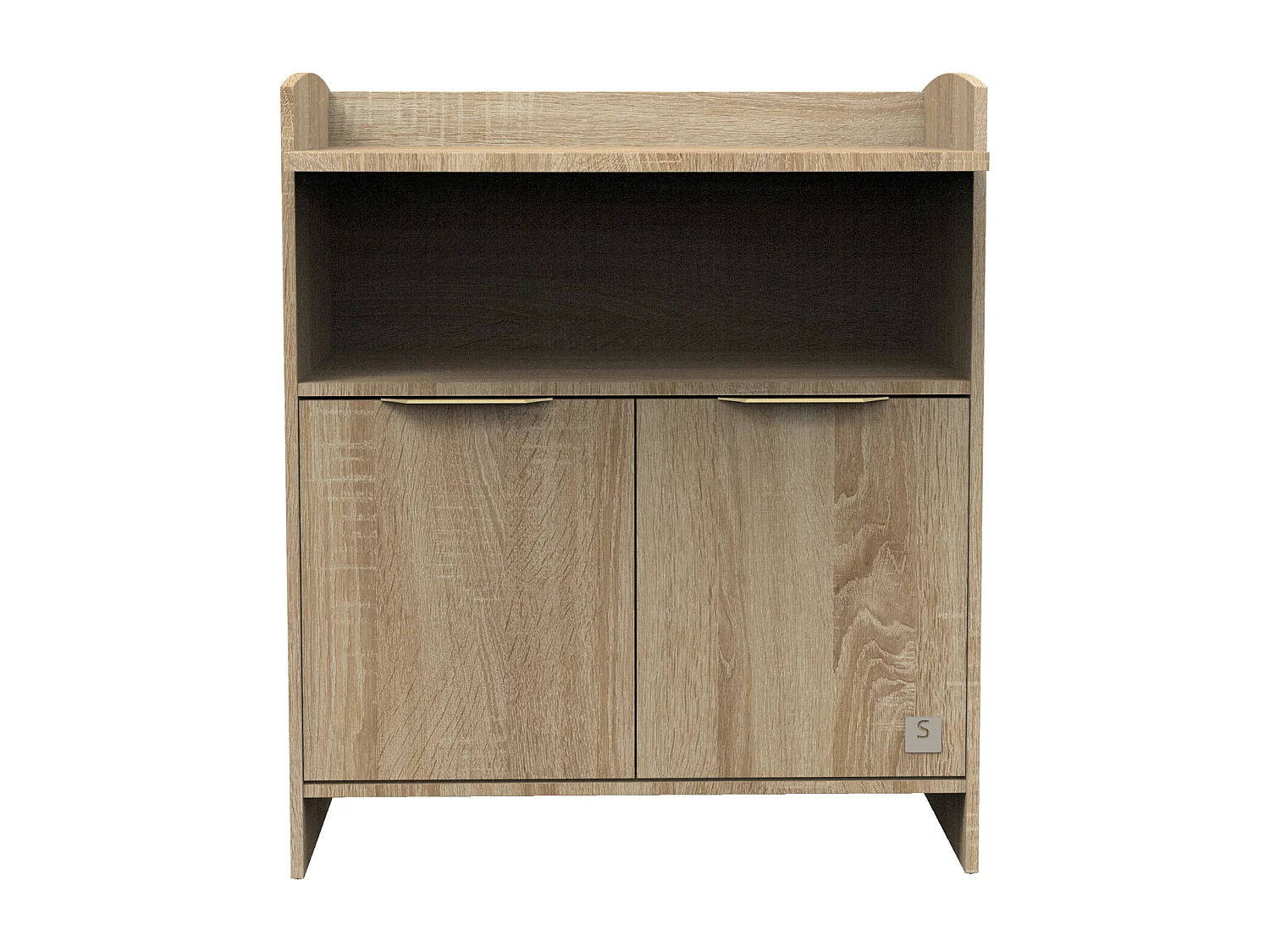 Commode à langer 2 portes et une niche avec poignées dorées décor chêne doré AZUR - Sauthon