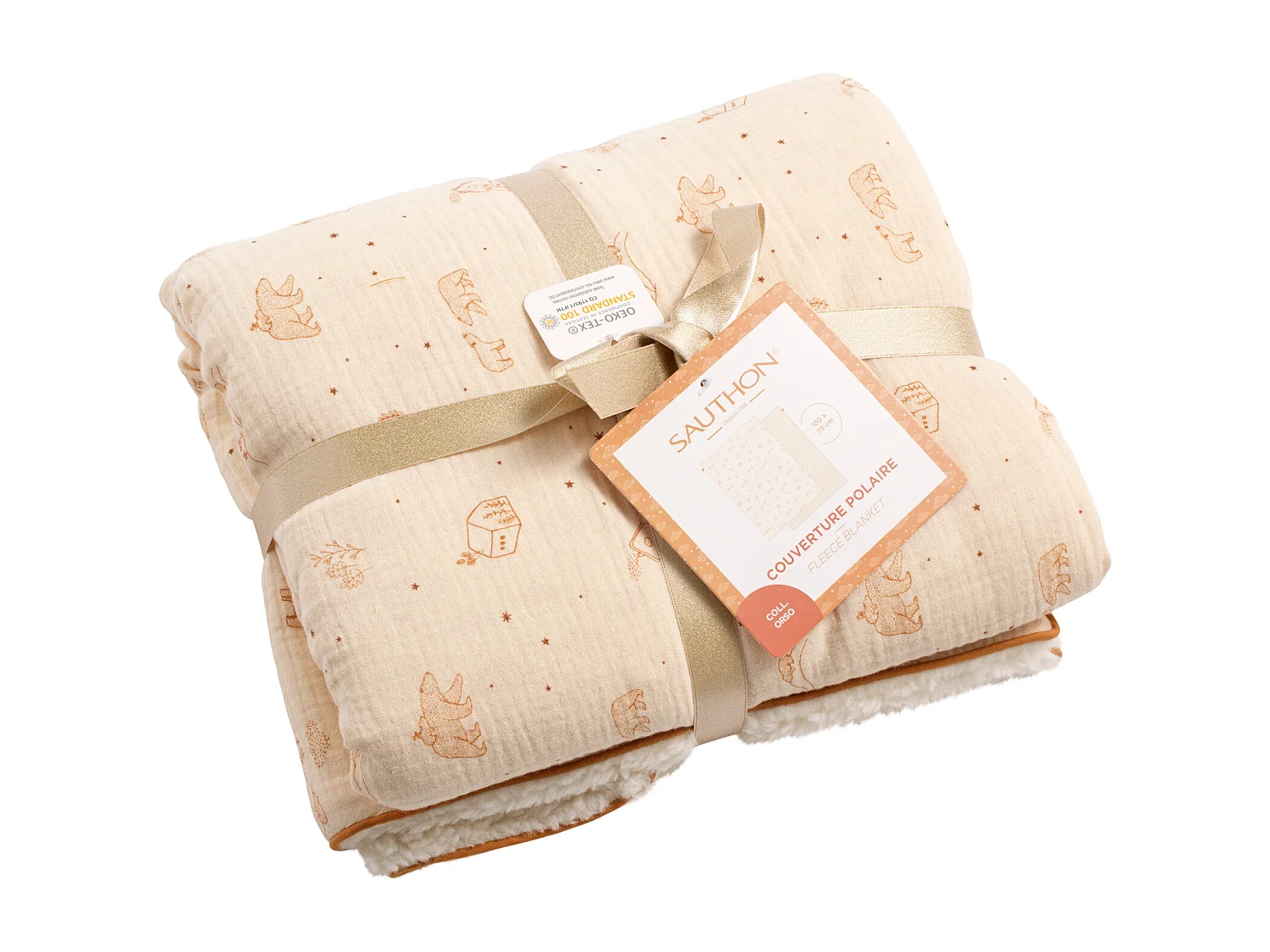 Couverture bébé 75x100cm en sherpa beige ORSINO - Sauthon