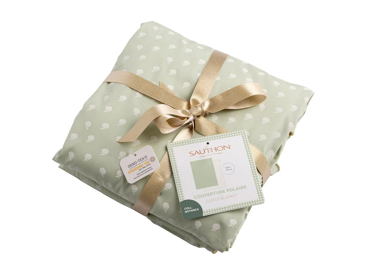 Couverture 75x100 cm en coton Vert tilleul BOTANICA - Sauthon