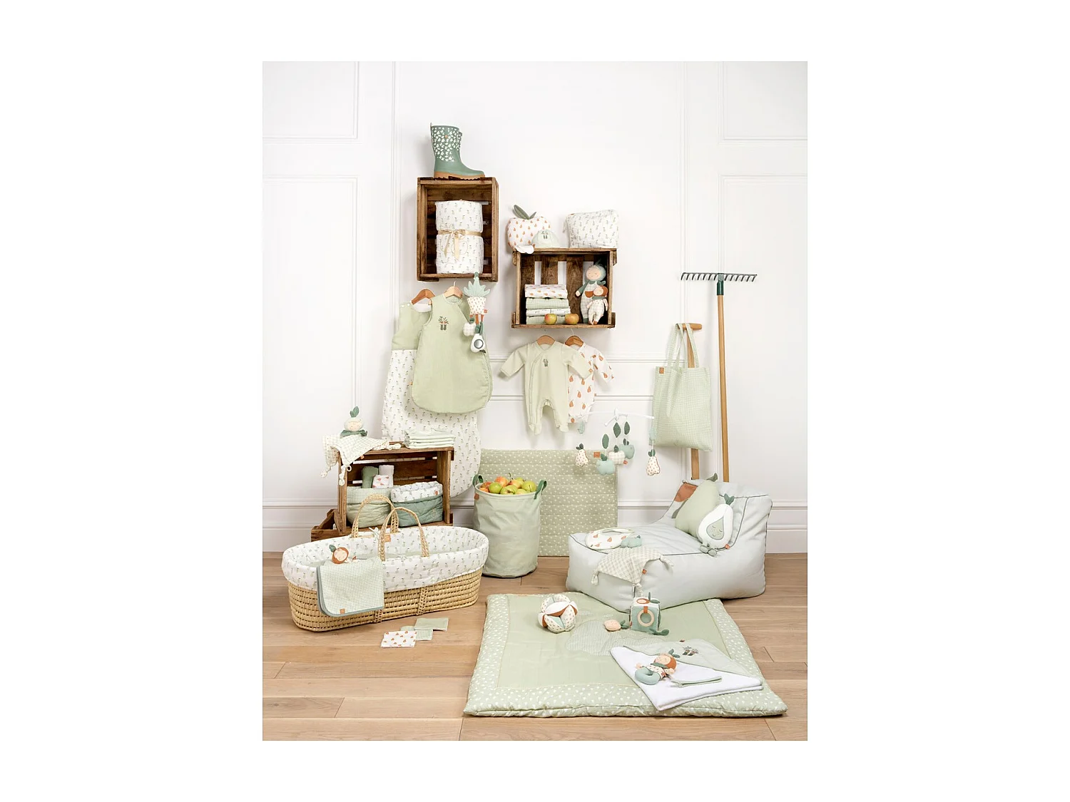 Couverture 75x100 cm en coton Vert tilleul BOTANICA - Sauthon