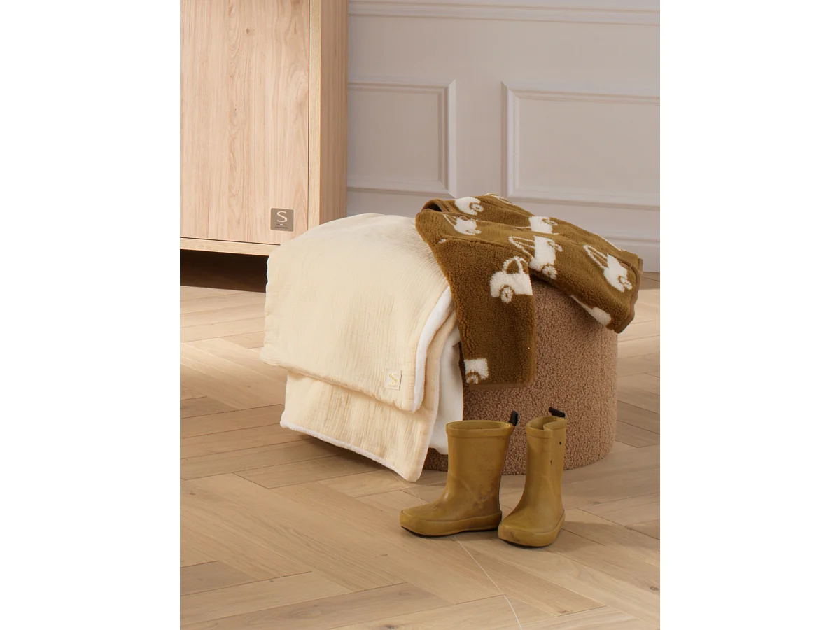 Couverture bébé en gaze de coton et polaire UNI VANILLA - Sauthon