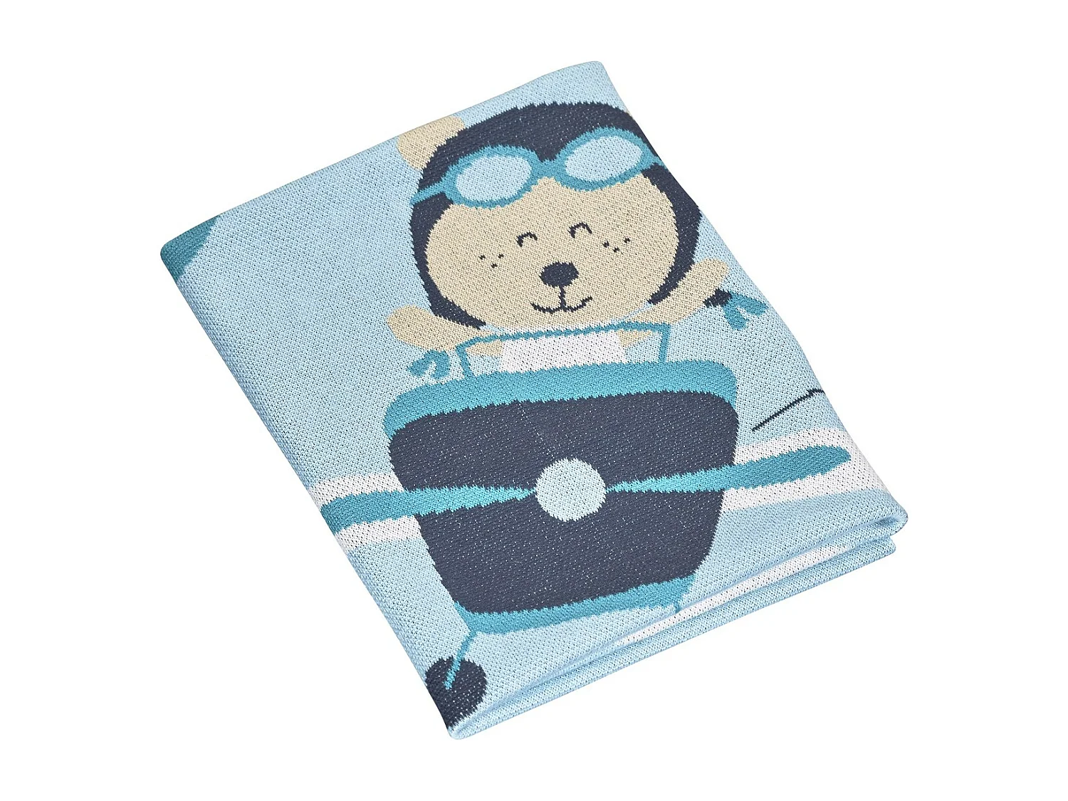 Couverture maille 100x80cm en coton bleu LAZARE - Sauthon