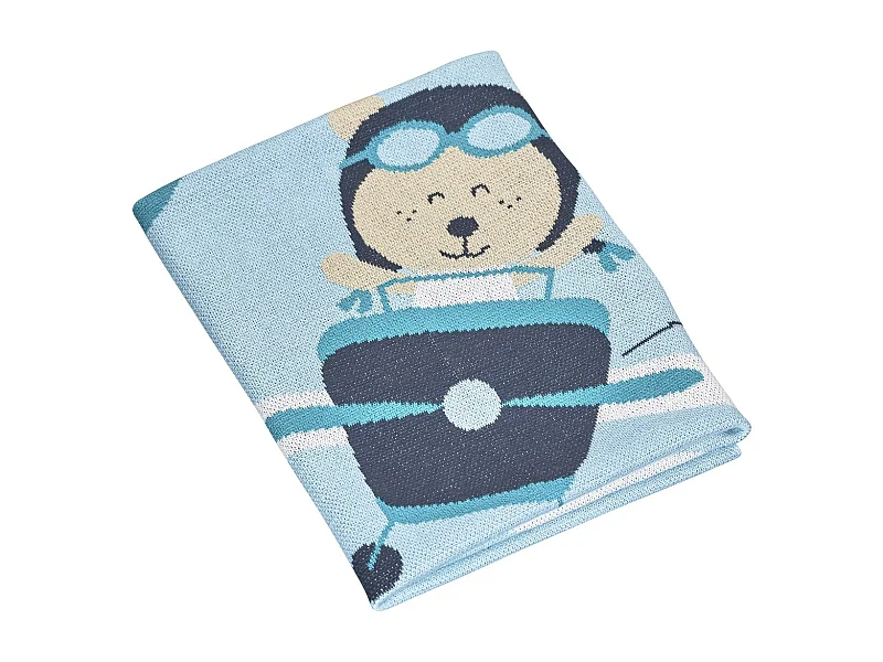 Coperta a maglia in cotone blu 100x80cm