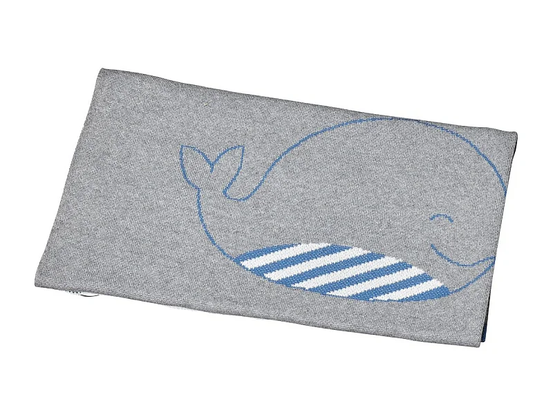 Couverture maille en coton gris BLUE BALEINE - Sauthon