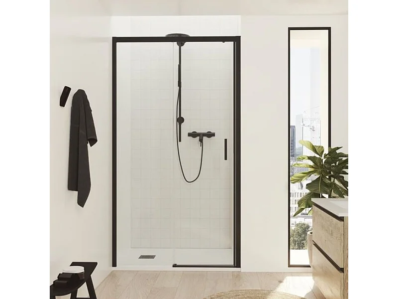 Mampara Frontal F1 - 2 Fijo + 2 Corredera Perfil Negro - Plata Cromo 195cm