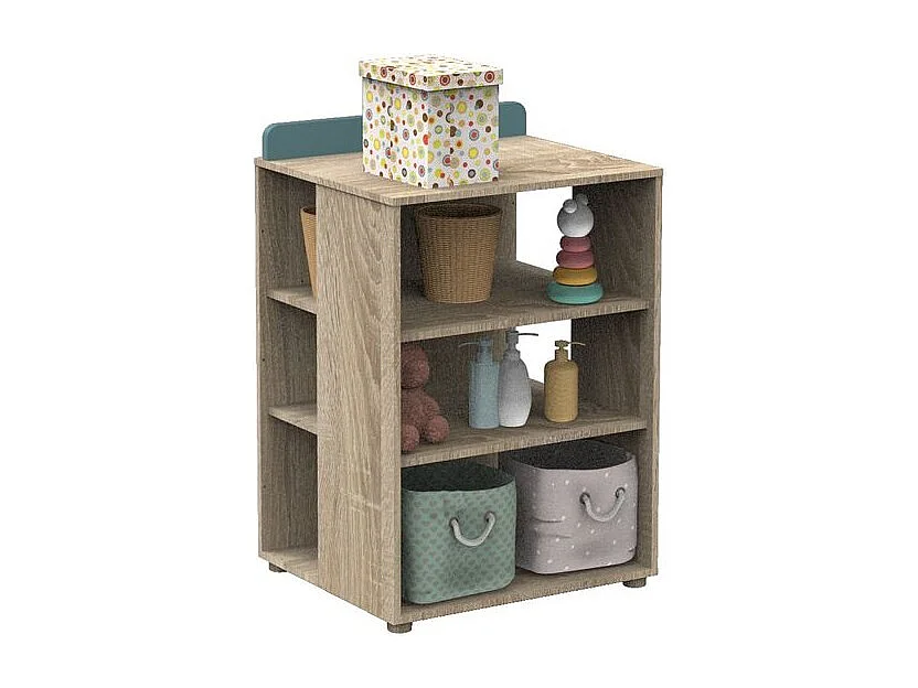 Letto combinato 120x60cm trasformabile in 90x190cm in pannelli effetto legno e azzuro