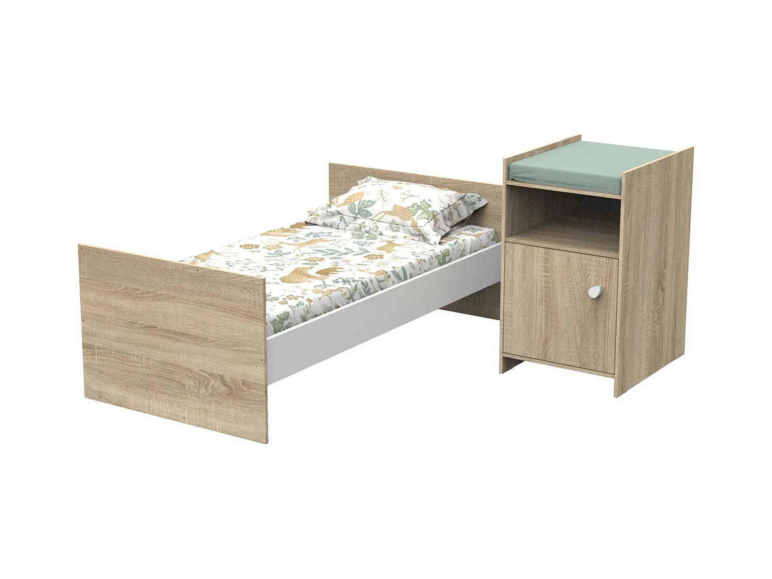 Lit bébé combiné 120x60 évolutif en 90x190 en décor bois avec commode à langer 1 porte UP - BabyPrice