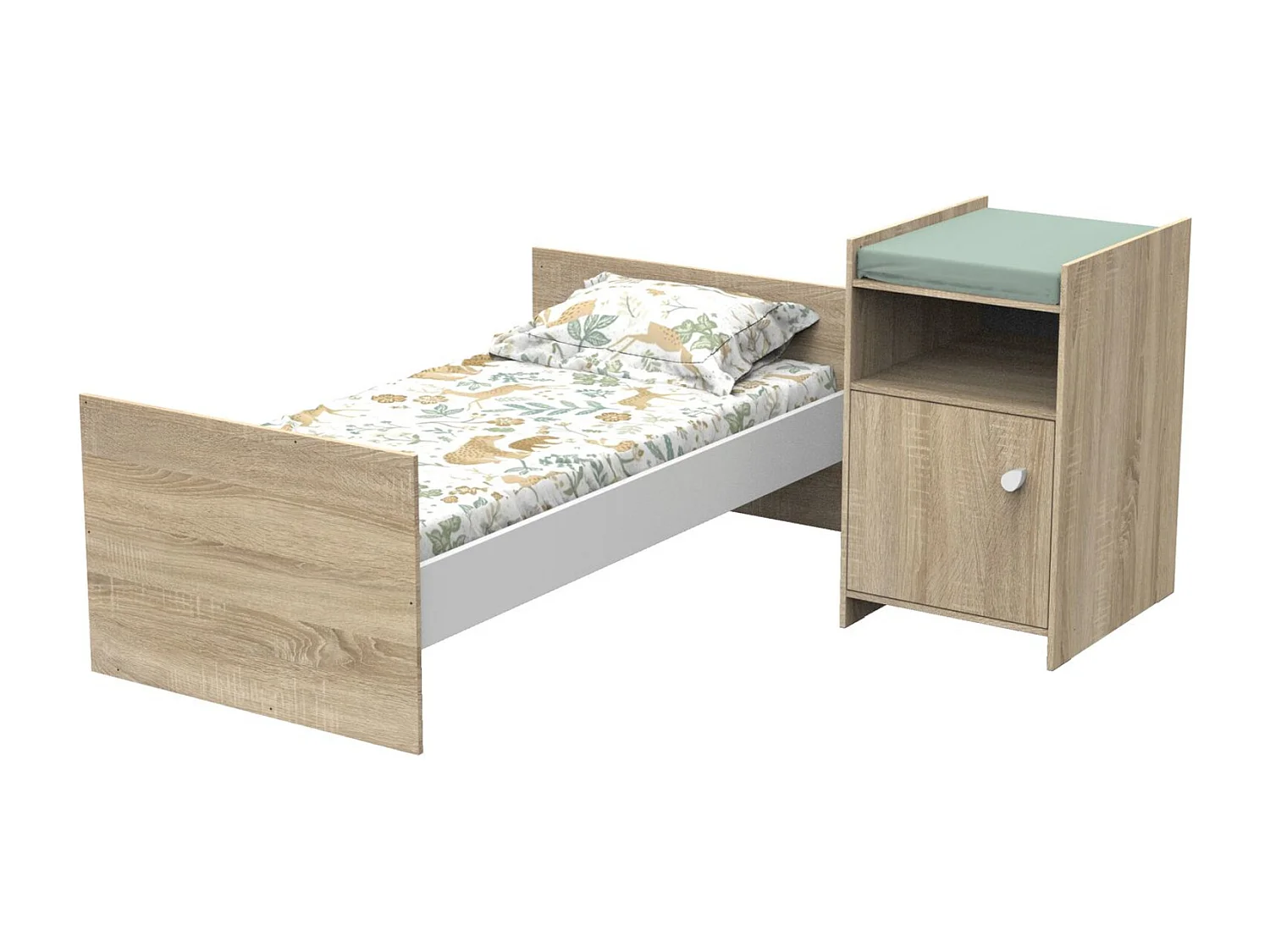 Cuna de madera de 120x60 convertible en 90x190 con cambiador de 1 puerta