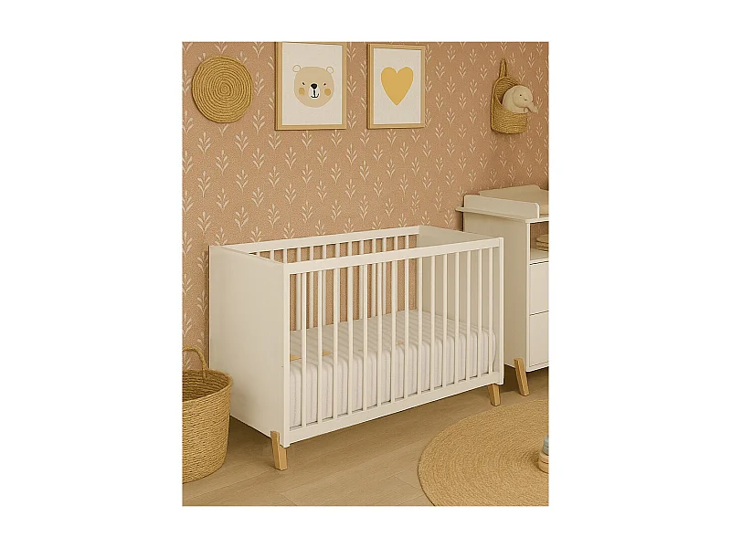 Lit bébé 120 x 60 sur pieds en bois blanc JOY - BabyPrice