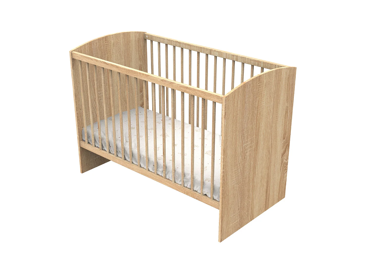Cuna de 120 x 60 con cabeceros redondeados de madera decorada en roble dorado