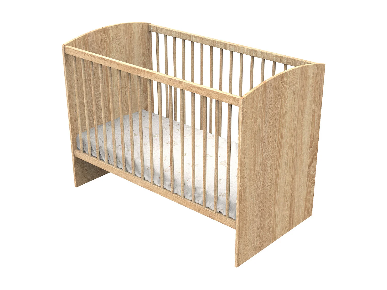 Cuna de 120 x 60 con cabeceros redondeados de madera decorada en roble dorado