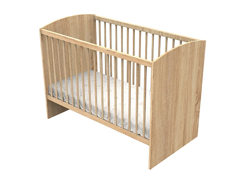 Cuna de 120 x 60 con cabeceros redondeados de madera decorada en roble dorado