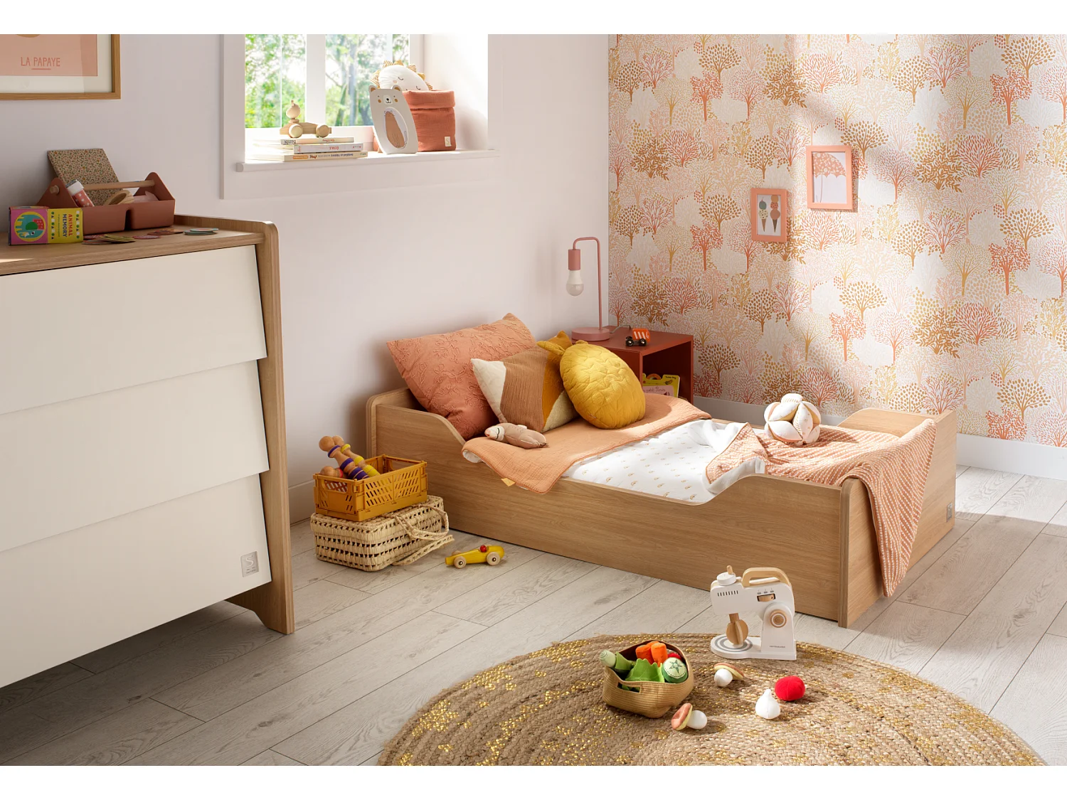 Lit évolutif 140x70 - Little Big Bed en bois décor chêne miel VANILLE - Sauthon