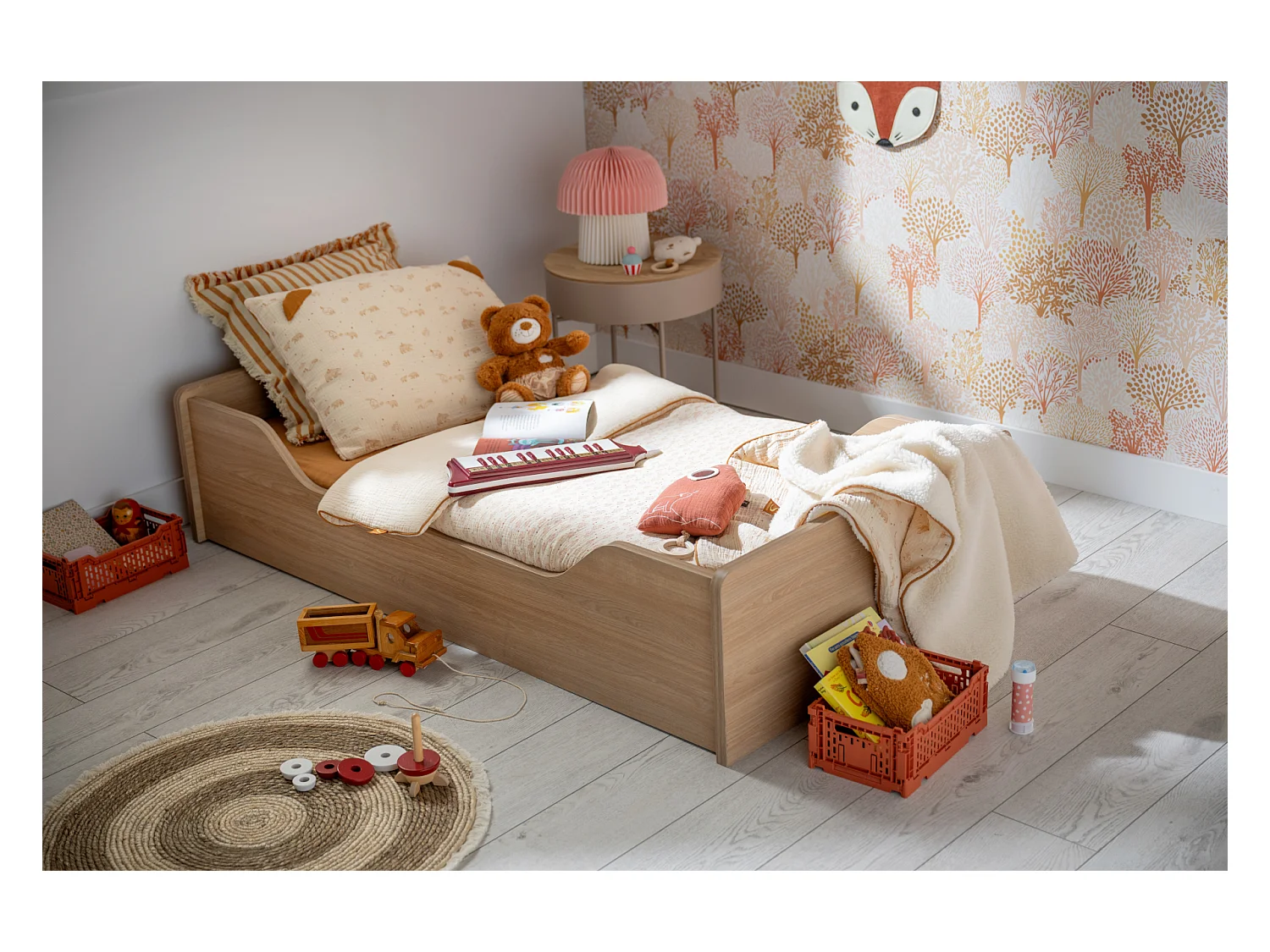 Lit évolutif 140x70 - Little Big Bed en bois décor chêne miel VANILLE - Sauthon