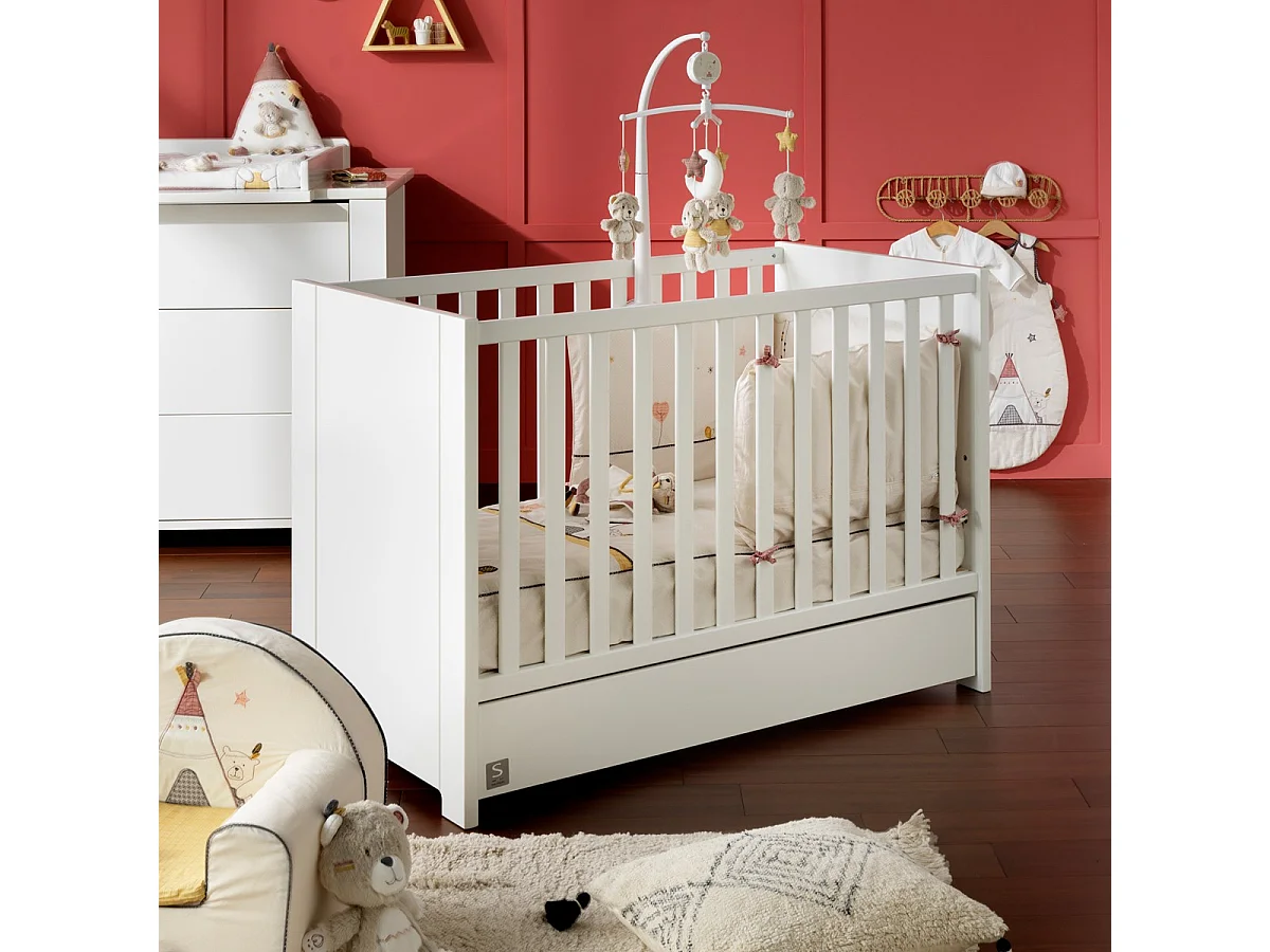 Lit bébé 120x60 en bois blanc LOFT - Sauthon