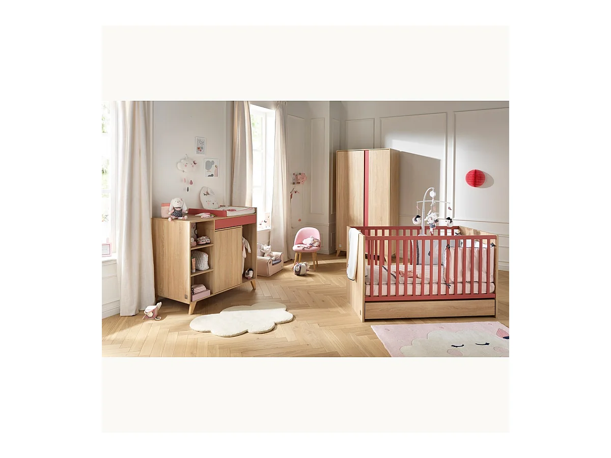 Lettino trasformabile in pannelli effetto legno e rosa 140 x 70 cm