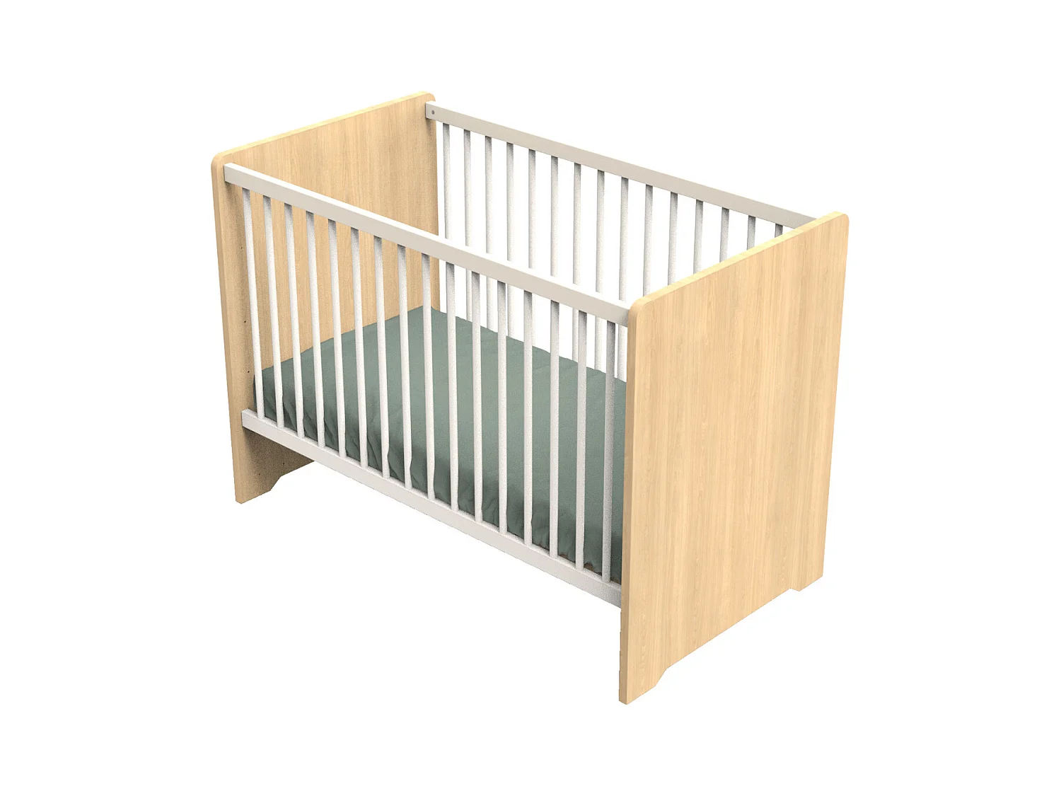Lit bébé 120 x 60 avec têtes de lit arrondies en bois décor chêne miel VANILLE - Sauthon