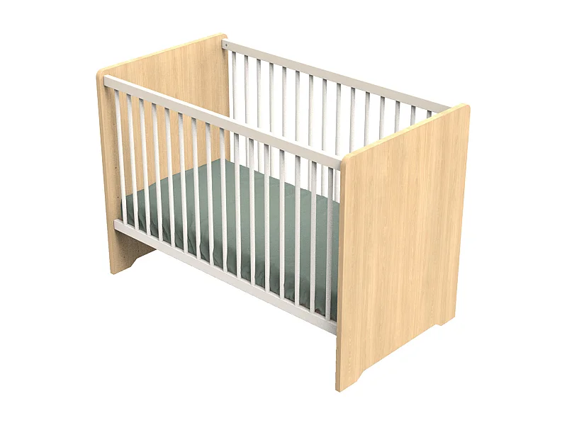 Lit bébé 120 x 60 avec têtes de lit arrondies en bois décor chêne miel VANILLE - Sauthon
