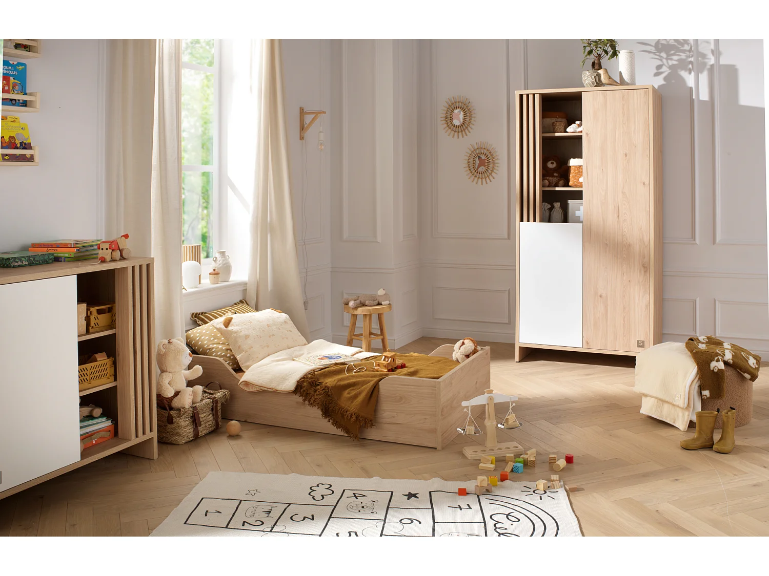 Lit évolutif 140x70 - Little Big Bed en bois décor chêne suave TOKYO - Sauthon