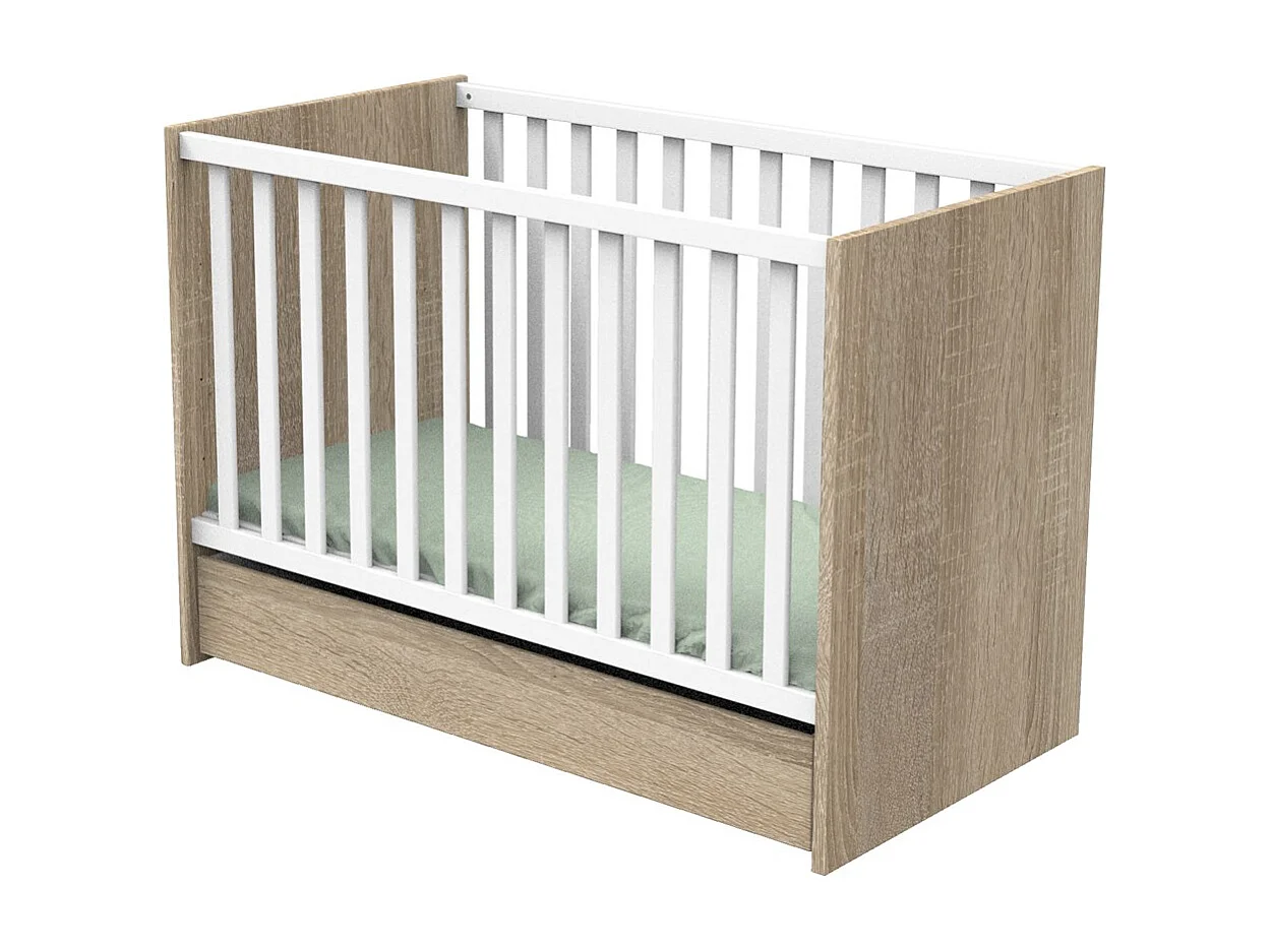 Culla con sbarre in pannelli effetto legno e bianco 120x60 cm