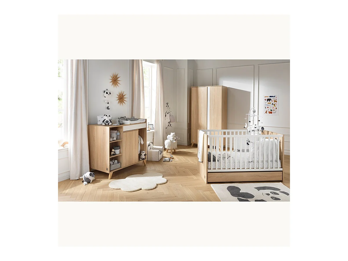 Lettino trasformabile in pannelli effetto legno e bianco 140 x 70 cm