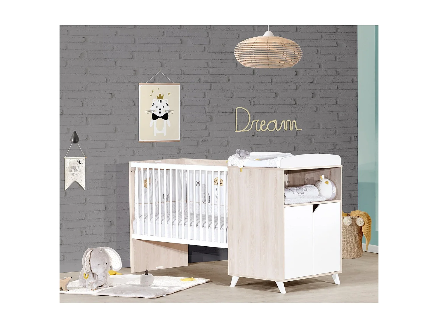 Cama combinada de 120x60, convertible en 90x190 en madera