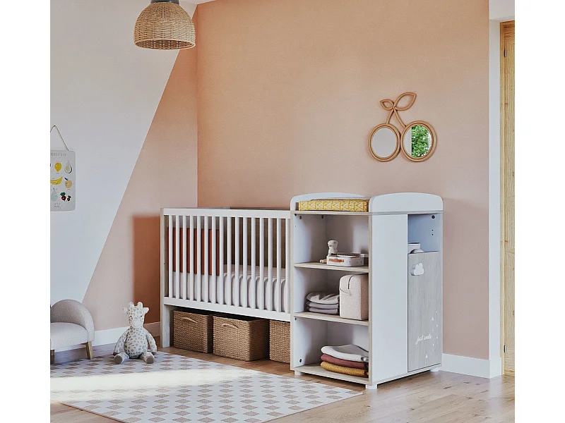 Lit Combiné 120x60 Evolutif en 90x190 en bois SMILE - BabyPrice