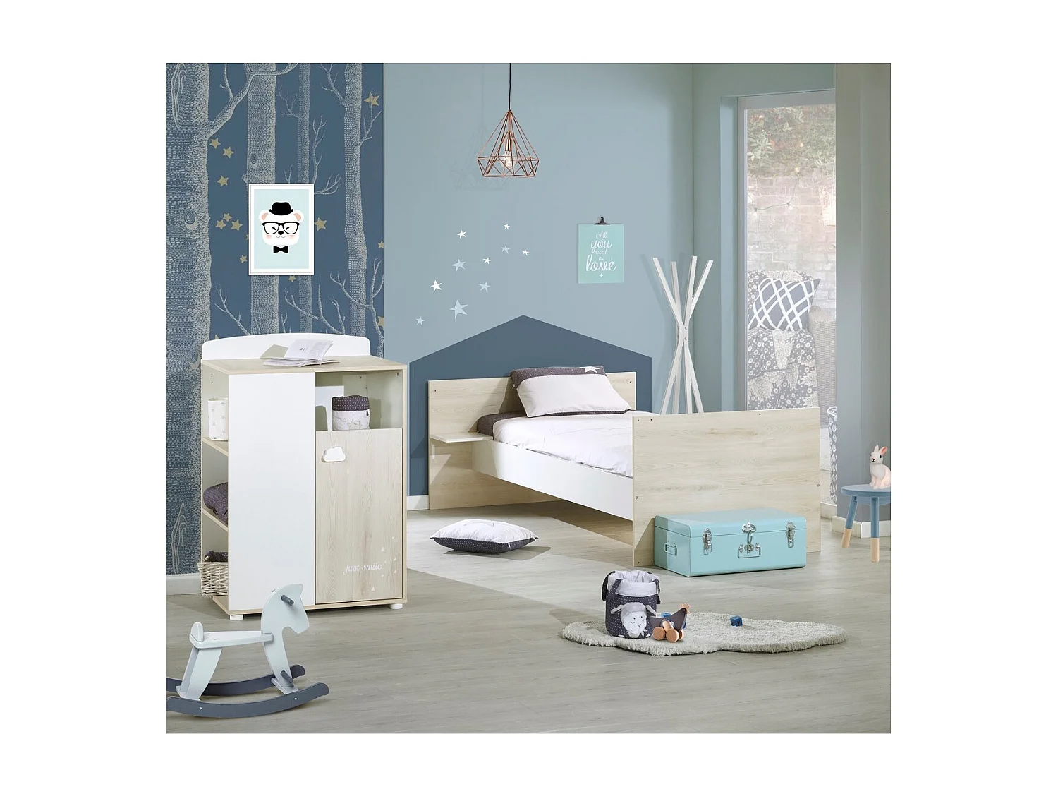 Skalierbares kombiniertes Babybett Smile Cendré aus Buche