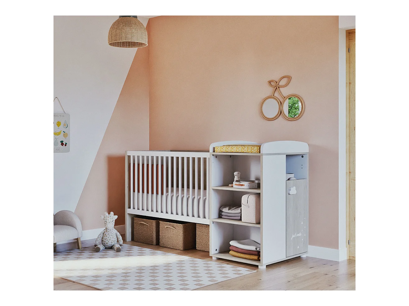 Lit Combiné 120x60 Evolutif en 90x190 en bois SMILE - BabyPrice