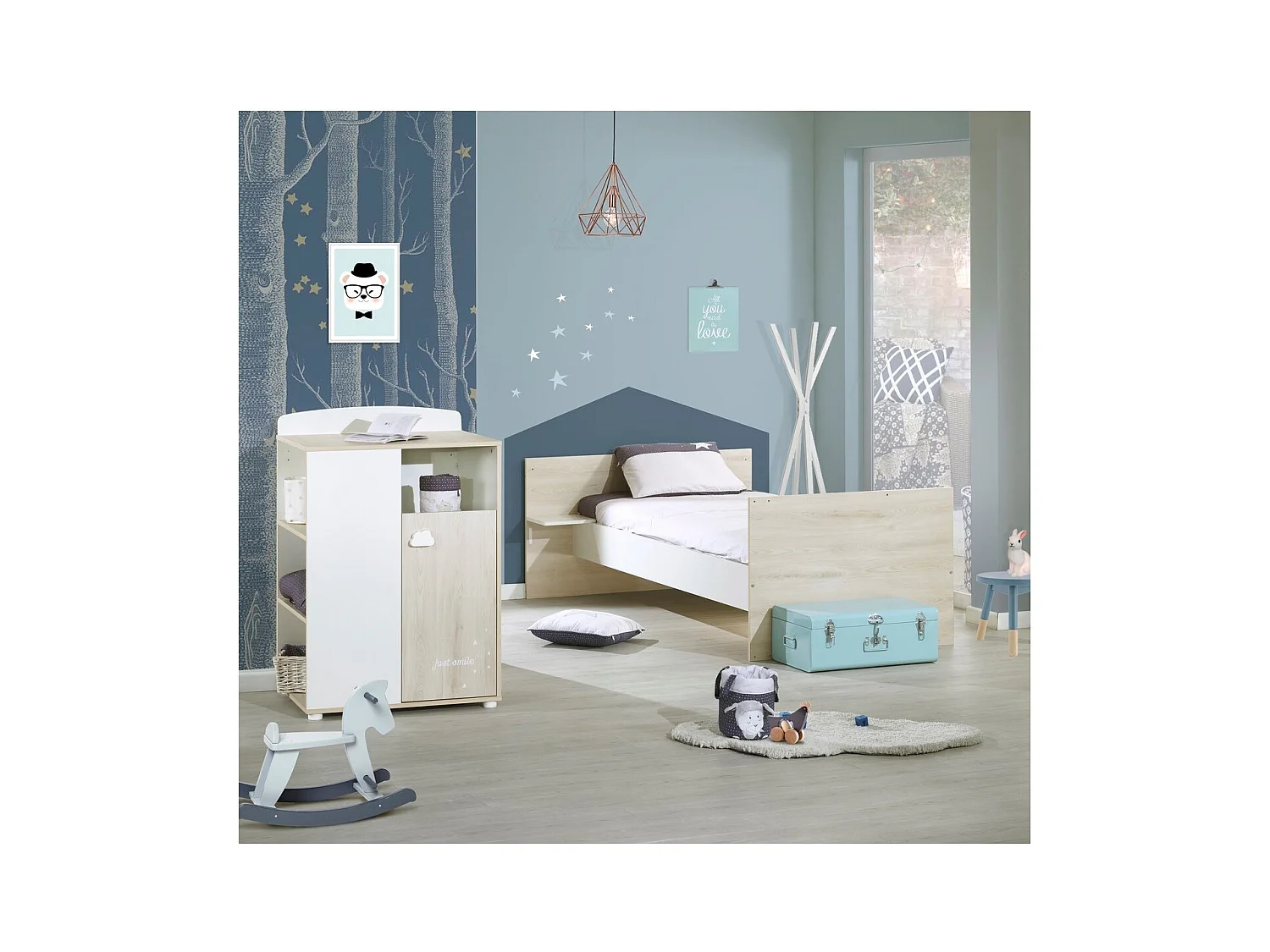 Lit Combiné 120x60 Evolutif en 90x190 en bois SMILE - BabyPrice