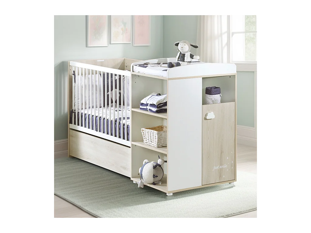 Lit Combiné 120x60 Evolutif en 90x190 en bois SMILE - BabyPrice