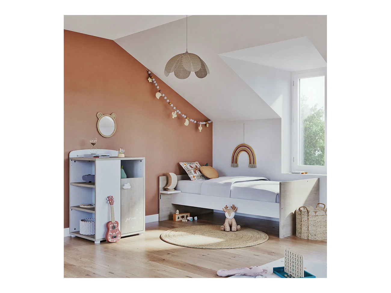 Lit Combiné 120x60 Evolutif en 90x190 en bois SMILE - BabyPrice