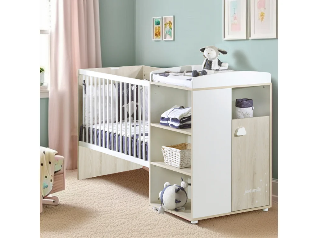 Lit Combiné 120x60 Evolutif en 90x190 en bois SMILE - BabyPrice