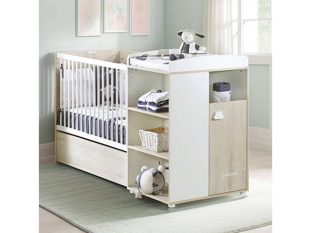 Lit Combiné 120x60 Evolutif en 90x190 en bois SMILE - BabyPrice