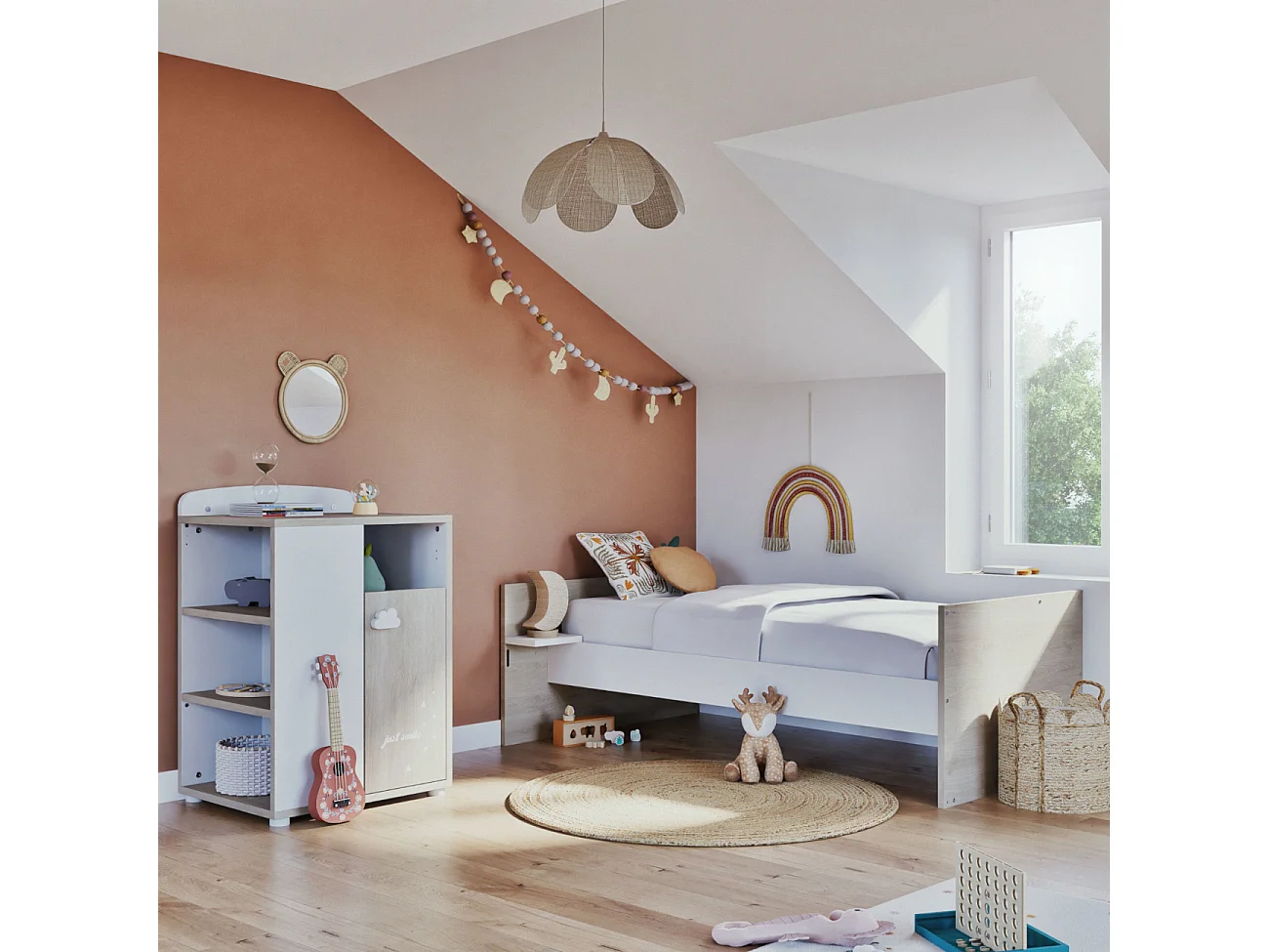 Lit Combiné 120x60 Evolutif en 90x190 en bois SMILE - BabyPrice